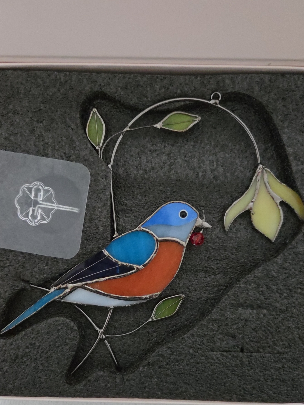 Handmade Blue & Orange Stained Glass Bird Suncatcher